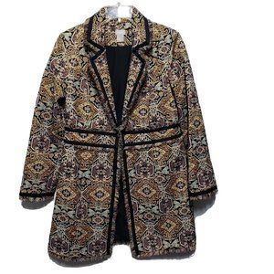 CHICO'S Jacquard Metallic Fringe Trim Jacket Lined Aztec Top Size 0 US 4/ 6 Coat